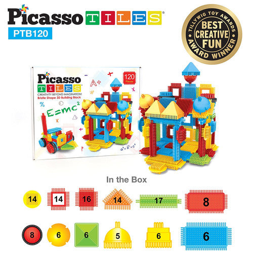 PicassoTiles Bristle 3D Shape Building Blocks Set Size: PTB120 120 Pieces